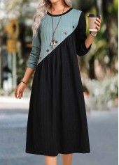 Black Patchwork A Line Long Sleeve Round Neck Dress | thumb picture 