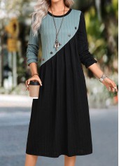 Black Patchwork A Line Long Sleeve Round Neck Dress | thumb picture 