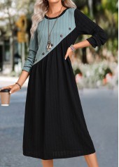 Black Patchwork A Line Long Sleeve Round Neck Dress | thumb picture 