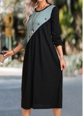 Black Patchwork A Line Long Sleeve Round Neck Dress | thumb picture 