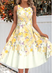 Light Yellow Two Piece Floral Print Dress and Cardigan | thumb picture 