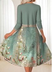 Sage Green Two Piece Floral Print Dress and Cardigan | thumb picture 