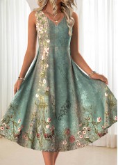 Sage Green Two Piece Floral Print Dress and Cardigan | thumb picture 