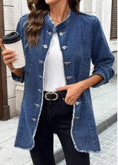 Denim Blue Tummy Coverage Long Sleeve Stand Collar Coat