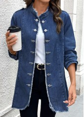 Denim Blue Tummy Coverage Long Sleeve Stand Collar Coat | thumb picture 