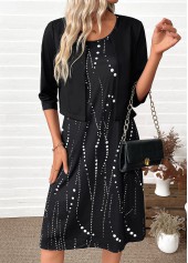 Black Tummy Coverage Polka Dot Dress and Cardigan | thumb picture 