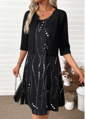 Black Tummy Coverage Polka Dot Dress and Cardigan | thumb picture 