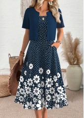 Navy Polka Dot Short Sleeve Dress and Cardigan