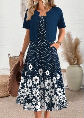 Navy Polka Dot Short Sleeve Dress and Cardigan | thumb picture 
