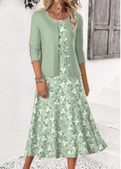 Sage Green Ditsy Floral Print Dress and Cardigan