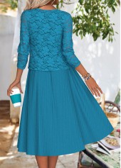 Peacock Blue Long Sleeve Round Neck Dress and Cardigan | thumb picture 