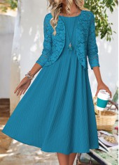 Peacock Blue Long Sleeve Round Neck Dress and Cardigan | thumb picture 