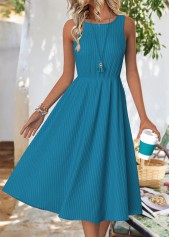 Peacock Blue Long Sleeve Round Neck Dress and Cardigan | thumb picture 