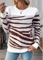 White Button Long Sleeve Round Neck Sweater | thumb picture 