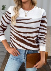 White Button Long Sleeve Round Neck Sweater | thumb picture 