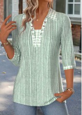 Sage Green Gingham Print 3/4 Sleeve T Shirt | thumb picture 