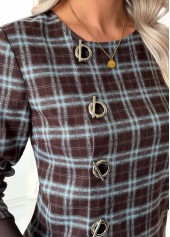 Dark Coffee Tummy Coverage Plaid Long Sleeve Blouse