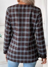 Dark Coffee Tummy Coverage Plaid Long Sleeve Blouse