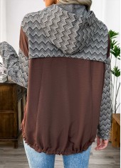 Dark Coffee Tummy Coverage Chevron Print Long Sleeve Hoodie | thumb picture 