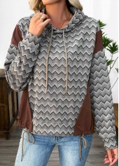 Dark Coffee Tummy Coverage Chevron Print Long Sleeve Hoodie | thumb picture 