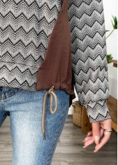 Dark Coffee Tummy Coverage Chevron Print Long Sleeve Hoodie | thumb picture 
