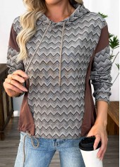 Dark Coffee Tummy Coverage Chevron Print Long Sleeve Hoodie | thumb picture 