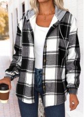 Black Tummy Coverage Plaid Long Sleeve Hooded Track Jacket