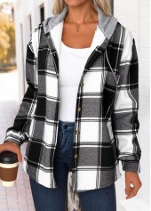 Black Tummy Coverage Plaid Long Sleeve Hooded Track Jacket | thumb picture 