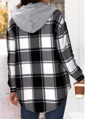 Black Tummy Coverage Plaid Long Sleeve Hooded Track Jacket | thumb picture 