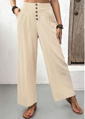 Light Camel Straight Leg Elastic Waist High Waisted Pants | thumb picture 