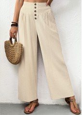 Light Camel Straight Leg Elastic Waist High Waisted Pants