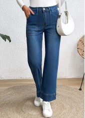 Denim Blue Pocket Wide Leg Button Fly Jeans | thumb picture 