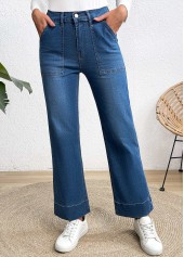 Denim Blue Pocket Wide Leg Button Fly Jeans | thumb picture 
