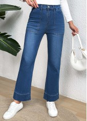 Denim Blue Pocket Wide Leg Button Fly Jeans