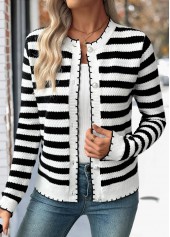 Black Button Striped Long Sleeve Cardigan | thumb picture 