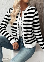 Black Button Striped Long Sleeve Cardigan | thumb picture 