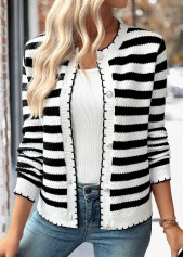 Black Button Striped Long Sleeve Cardigan | thumb picture 