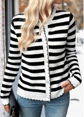 Black Button Striped Long Sleeve Cardigan | thumb picture 