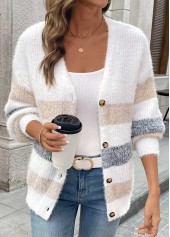 White Tummy Coverage Striped Long Sleeve Cardigan