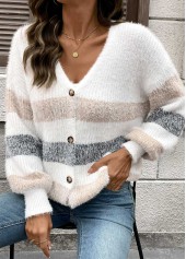 White Tummy Coverage Striped Long Sleeve Cardigan | thumb picture 