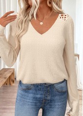 Beige Tummy Coverage Long Sleeve V Neck T Shirt | thumb picture 