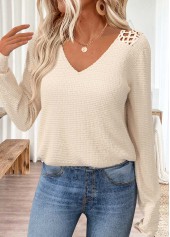 Beige Tummy Coverage Long Sleeve V Neck T Shirt | thumb picture 