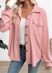 Pink Curved Hem Long Sleeve Turn Down Collar Shirt | thumb picture 