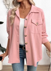 Pink Curved Hem Long Sleeve Turn Down Collar Shirt | thumb picture 