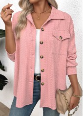Pink Curved Hem Long Sleeve Turn Down Collar Shirt | thumb picture 