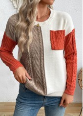 Multi Color Patchwork Long Sleeve Round Neck Sweater | thumb picture 