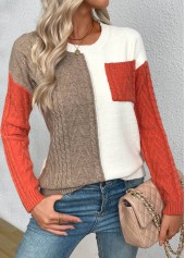 Multi Color Patchwork Long Sleeve Round Neck Sweater | thumb picture 