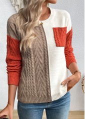 Multi Color Patchwork Long Sleeve Round Neck Sweater | thumb picture 