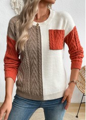 Multi Color Patchwork Long Sleeve Round Neck Sweater | thumb picture 