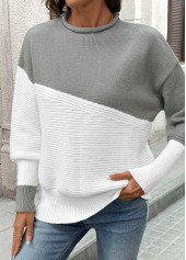Grey Long Sleeve Round Neck Sweater
